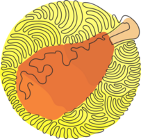 continu un ligne dessin délicieux croustillant frit poulet pilon vite nourriture menu objet. frit poulet jambe. tourbillon boucle cercle style. Célibataire ligne dessiner conception graphique illustration png