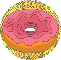 Continuous one line drawing chocolate glazed ring donut. Sweet doughnut. Appetizing fresh food for breakfast. Swirl curl circle style. Single line draw design graphic illustration png