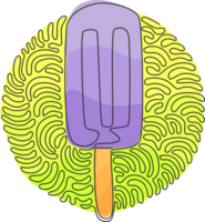 Single continuous line drawing frozen popsicle on stick. Tasty ice cream for dessert. Cold summer snack. Swirl curl circle style. Dynamic one line draw graphic design illustration png