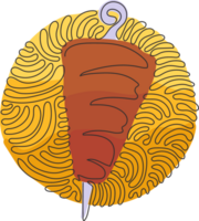 solteiro contínuo linha desenhando doador Kebab em pólo. árabe cozinha velozes Comida cardápio. meio Oriental Comida. redemoinho ondulação círculo estilo. dinâmico 1 linha desenhar gráfico Projeto ilustração png