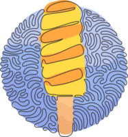 Continuous one line drawing tasty popsicle twisted ice cream. Stick lolly ice-cream. Cold summer desserts. Swirl curl circle style. Single line draw design graphic illustration png