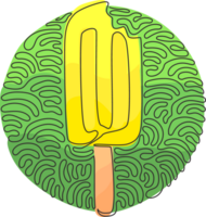 Single continuous line drawing frozen popsicle have been bitten. Ice cream on stick for dessert. Cold summer snack. Swirl curl circle style. One line draw graphic design illustration png