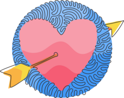 doorlopend een lijn tekening hart met pijl icoon tekening stijl. romantisch decoratie logo. kolken krullen cirkel stijl. single lijn trek ontwerp grafisch illustratie png