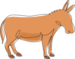 single een lijn tekening ezel schattig boerderij dier. vriendelijk temmen dieren mascotte voor vee. helpen boeren brengen agrarisch produceren. modern doorlopend lijn trek ontwerp grafisch illustratie png