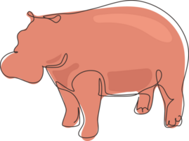 Célibataire un ligne dessin gros mignonne hippopotame pour entreprise logo identité. énorme sauvage hippopotame animal mascotte concept pour nationale safari zoo. moderne continu ligne dessiner conception graphique illustration png