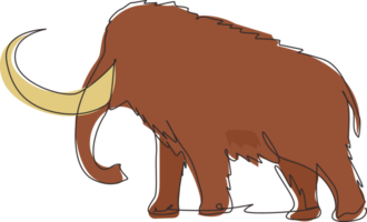 Célibataire un ligne dessin gros mammouth affaires logo identité. préhistorique animal de la glace âge. fort animal mascotte pour zoo, défenses, l'éléphant espèces. moderne continu ligne dessiner conception graphique png