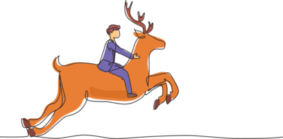 Continuous one line drawing businessman riding deer. Investment, bullish stock market trading, rising bonds trend. Successful businessman trader. Single line draw design graphic illustration png