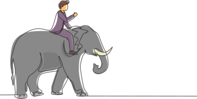 single een lijn tekening zakenman rijden olifant symbool van succes. bedrijf metafoor concept, op zoek Bij de doel, prestatie, leiderschap. doorlopend lijn trek ontwerp grafisch illustratie png