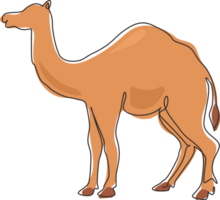 Single one line drawing strong desert Arabic camel for logo. Cute mammal animal concept for livestock husbandry, tourism, transportation. Modern continuous line draw design graphicillustration png