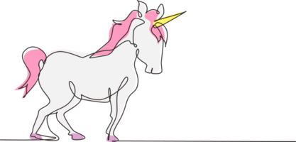 continuo uno linea disegno unicorno. Magia carino unicorno. nero salto immaginario Fata animale. magico unicorno in esecuzione su vento. infanzia fantasia. singolo linea disegnare design grafico illustrazione png