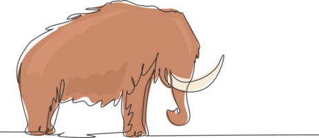 singolo continuo linea disegno grande mammut attività commerciale logo identità. preistorico animale a partire dal ghiaccio età. elefantidi, zanne, elefante specie. dinamico uno linea disegnare grafico design illustrazione png