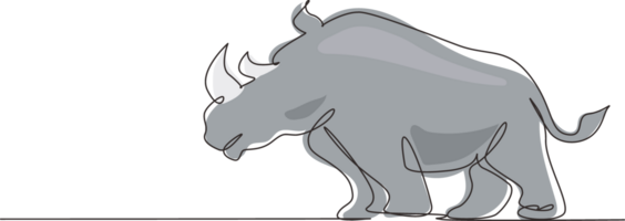 Continuous one line drawing strong rhinoceros for conservation national park logo identity. African rhino animal mascot for national zoo safari. Single line draw design graphic illustration png