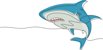 Célibataire un ligne dessin les requins poisson. requin animaux, effrayant mâchoires et océan nager en colère les requins. Marin prédateur poisson ou mer les requins créatures personnage. continu ligne dessiner conception graphique png