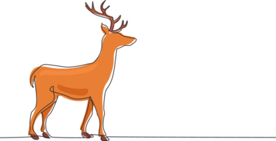 Single continuous line drawing forest wild deer. Standing wild reindeer for national park logo. Elegant mammal animal mascot for nature conservation. One line draw graphic design illustration png