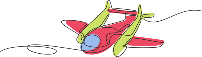 enda kontinuerlig linje teckning årgång flygplan modeller. retro motor flygplan med propeller ikon. monoplan och biplan flygplan. luft transport. ett linje dra grafisk design illustration png