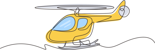 kontinuerlig ett linje teckning leksak helikopter. barn leksaker, luft fordon. flygande helikopter, för transport. transport för flyg i luft. enda linje dra design grafisk illustration png