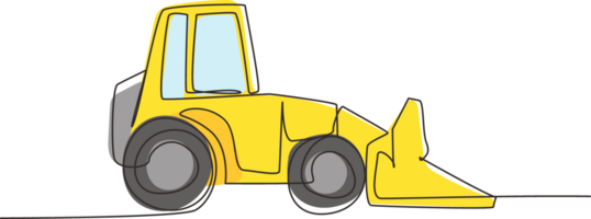 Célibataire continu ligne dessin excavatrice bulldozer avec en mouvement Tractopelle. construction industrie et machinerie concept. lourd voiture transport. un ligne dessiner graphique conception illustration png