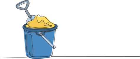 Single one line drawing Bucket and spade. Sand in bucket with shovel. Summer plastic kid toy. Sand bucket and shovel. Children's toys on beach. Continuous line draw design graphic illustration png