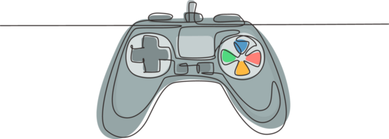 single doorlopend lijn tekening video spellen speel station gaming controleur. computer spel wedstrijd. gaming concept voor plezier. joysticks geïsoleerd. een lijn trek grafisch ontwerp illustratie png