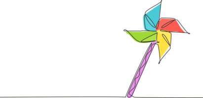 Single kontinuierlich Linie Zeichnung Papier Windmühle. Origami Papier Windmühle. spielen Ausrüstung abbilden Spielzeug Windrad. Kinder- Spielzeug rotierend im das Wind. einer Linie zeichnen Grafik Design Illustration png