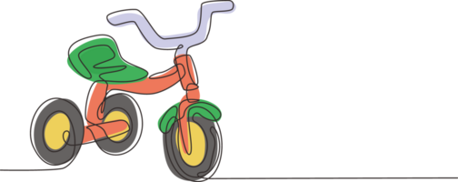 Single einer Linie Zeichnung Kinder Dreirad. Kinder Dreirad Transport. Dreirad, Kinder Fahrrad. skizzieren kratzen Tafel Nachahmung. modern kontinuierlich Linie zeichnen Design Grafik Illustration png