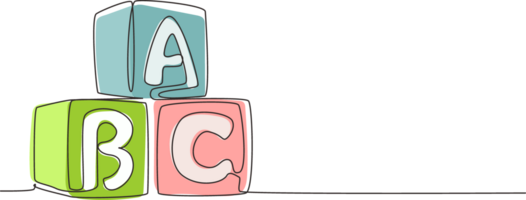 Célibataire un ligne dessin alphabet cubes avec des lettres abc. bloquer bâtiment la tour. abc des lettres bâtiment blocs. alphabet cubes avec des lettres. moderne continu ligne dessiner conception graphique illustration png