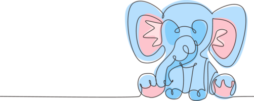 Single one line drawing elephant plush doll. Elephant plush stuffed puppet. Jumbo plush toy. Cute stuffed elephant toy for children. Modern continuous line draw design graphic illustration png