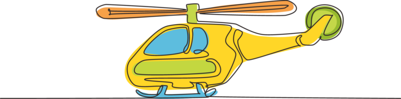 Continuous one line drawing toy helicopter. Children toys, air vehicles. Flying helicopter, for transportation. Transport for flight in air. Single line draw design graphic illustration png