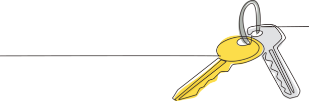 Continuous one line drawing house key with blank isolated on white background. Concept of privacy, security and protection. illustration in flat trendy style. Single line draw design graphic png