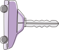 kontinuierlich einer Linie Zeichnung Auto Schlüssel mit Auto Form. Schlüsselring Auto und Fernbedienung Steuerung Schlüssel im Fahrzeug Innere. modern Auto Flip Schlüssel isoliert auf Weiß. Single Linie zeichnen Design Grafik Illustration png