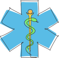 continuo uno línea dibujo médico serpiente salud símbolo. medicina sistema y salud cuidado concepto. médico icono. medicina logo para paramédico personal. soltero línea dibujar diseño gráfico ilustración png