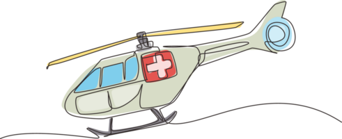 Single continuous line drawing ambulance helicopter. Medical evacuation helicopter. Healthcare, hospital and medical diagnostics. Urgency and emergency services. One line draw graphic design png