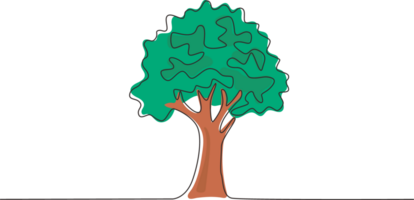 continuo uno linea disegno verde albero fertile, alberi per bellissimo giardini foresta. ecologia alberello albero in crescita su e piantare su terra. singolo linea disegnare design grafico png