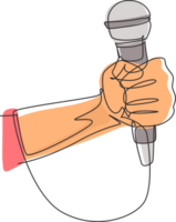 single een lijn tekening karaoke Mens zingt lied naar microfoon. zanger Holding een microfoon in zijn hand- Bij karaoke zanger zingt de liedje. modern doorlopend lijn trek ontwerp grafisch illustratie png