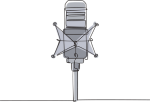Single continuous line drawing professional studio microphone. Sound recording equipment concept. Condenser mic for studio recording voice. Dynamic one line draw graphic design illustration png