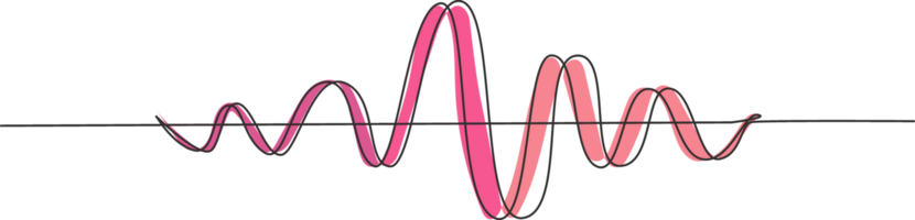 Single continuous line drawing black sound waves. Music audio frequency, voice line waveform, electronic radio signal, volume level symbol. Curve radio waves. One line draw graphic design png