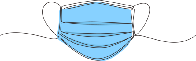 singolo continuo linea disegno chirurgico viso maschera. medico protettivo maschere. corona virus protezione maschera con orecchio ciclo continuo, nel un' davanti, tre piega. dinamico uno linea disegnare grafico design illustrazione png