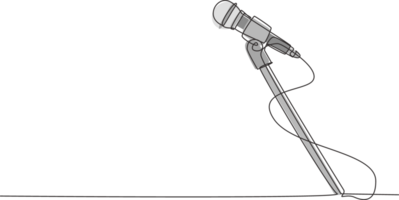 Single one line drawing stand with microphone on white background. Singer sing song with standing mic at music concert summer festival. Modern continuous line draw design graphic illustration png