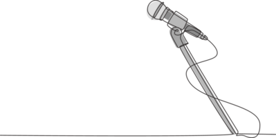 Célibataire un ligne dessin supporter avec microphone sur blanc Contexte. chanteur chanter chanson avec permanent micro à la musique concert été festival. moderne continu ligne dessiner conception graphique illustration png