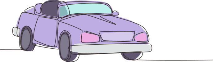 single doorlopend lijn tekening klassiek retro converteerbaar sport- auto. verzamelaars bedrijf comfortabel cabrio auto- supercar. wijnoogst motor voertuig concept. een lijn trek grafisch ontwerp png