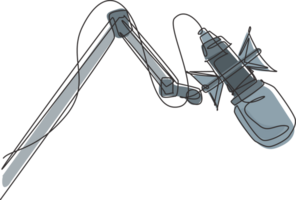 solteiro contínuo linha desenhando estúdio microfone. condensador microfone para estúdio gravação voz. som gravação equipamento. tecnologia objeto. dinâmico 1 linha desenhar gráfico Projeto ilustração png