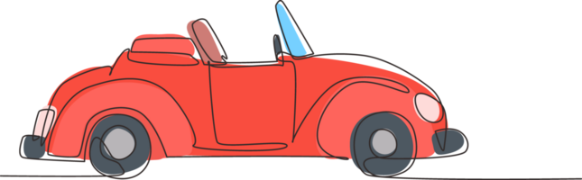 soltero continuo línea dibujo antiguo retro convertible coche estacionado a ciudad calle. símbolo de coleccionistas coche y automotor. Clásico motor vehículo. dinámica uno línea dibujar gráfico diseño ilustración png