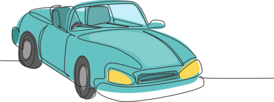single een lijn tekening klassiek retro converteerbaar sport- auto logo icoon. schets symbool van verzamelaars auto en auto. wijnoogst motor voertuig. doorlopend lijn trek ontwerp grafisch illustratie png