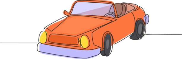 Single kontinuierlich Linie Zeichnung klassisch retro Cabrio Sport Wagen. Gliederung Symbol von Sammler Auto und Automobil Konzept. Jahrgang Motor- Fahrzeug. einer Linie zeichnen Grafik Design Illustration png