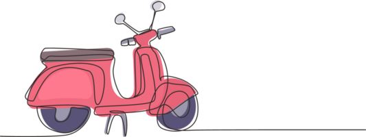 singolo continuo linea disegno scooter. retrò trasporto. nero vespa icona. moderno scooter motociclo per urbano cittadino. elegante Vintage ▾ scooter per viaggio vacanza. uno linea disegnare grafico design z png