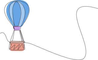 continu un ligne dessin montgolfière voies aériennes Voyage transport. air navire avec cabine. en volant chaud air ballon dans ciel. air ballon festival. romantique été Voyage. Célibataire ligne dessiner conception graphique png