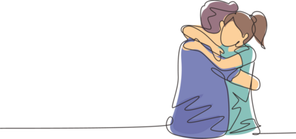 Single continuous line drawing girl is hugging boy with smile. Happy man hugging and embracing woman. Couple dating characters. Happy family concept. One line draw graphic design illustration png