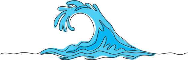 singolo continuo linea disegno Surf oceano onde isolato, anche logo idea. acqua spruzzi onda volteggiare isolato ondata scintille interruttore. uno linea disegnare grafico design illustrazione png