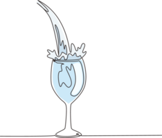 Single one line drawing close up pouring purified fresh drink water into glass. Pouring water. Pouring fresh clean drinking water to glass. Continuous line draw design graphic illustration png