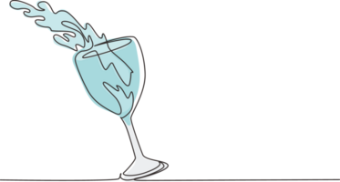 Single continuous line drawing water splashing from glass isolated on white background. Water splash in glass. Splashes of water in a glass. Dynamic one line draw graphic design illustration png